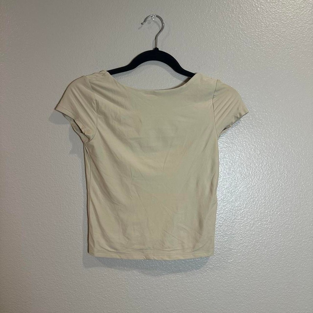 Wild Fable Tan Open Back Short Sleeve Crop Top XS Beige Scoop Neck Stretch